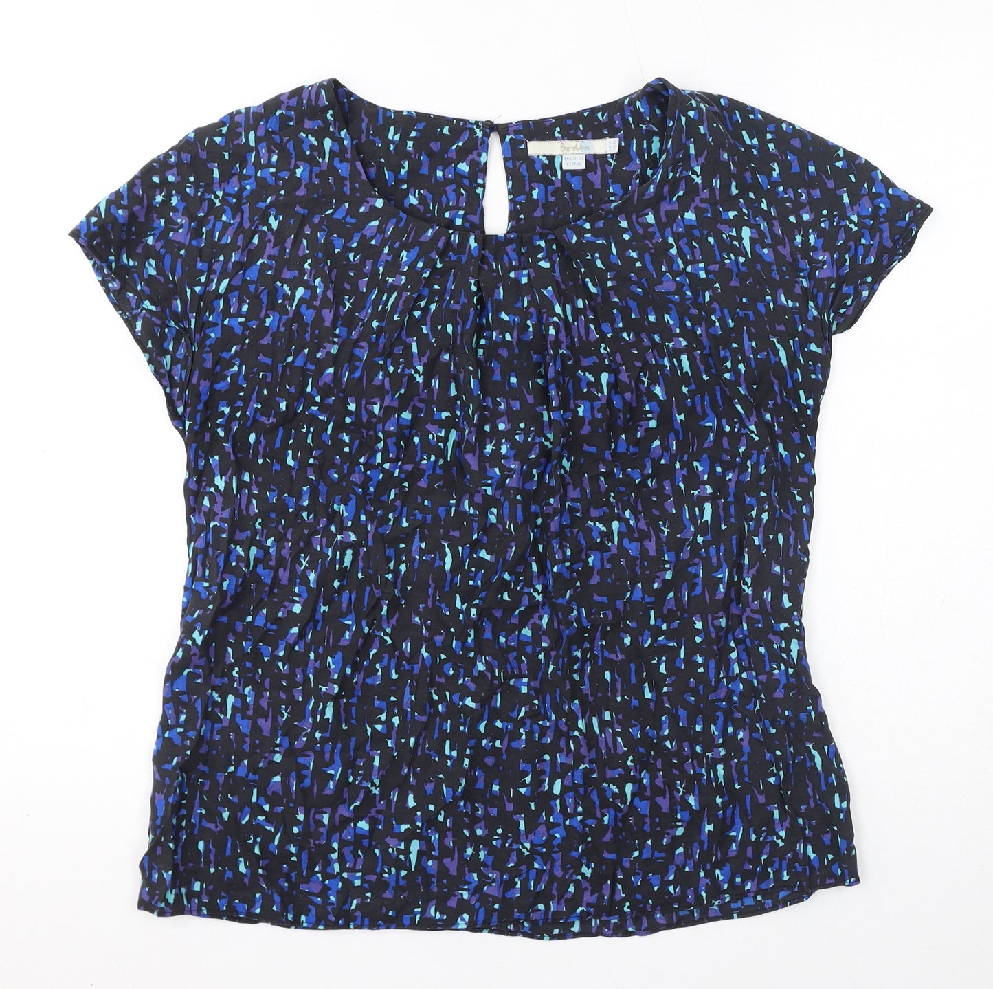 Boden Womens Blue Geometric Viscose Basic T-Shirt Size 14 Round Neck