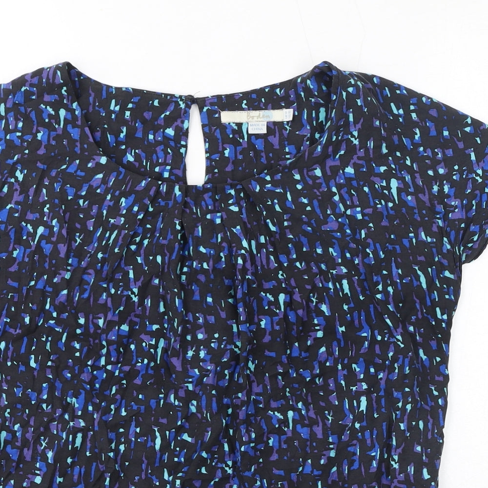 Boden Womens Blue Geometric Viscose Basic T-Shirt Size 14 Round Neck