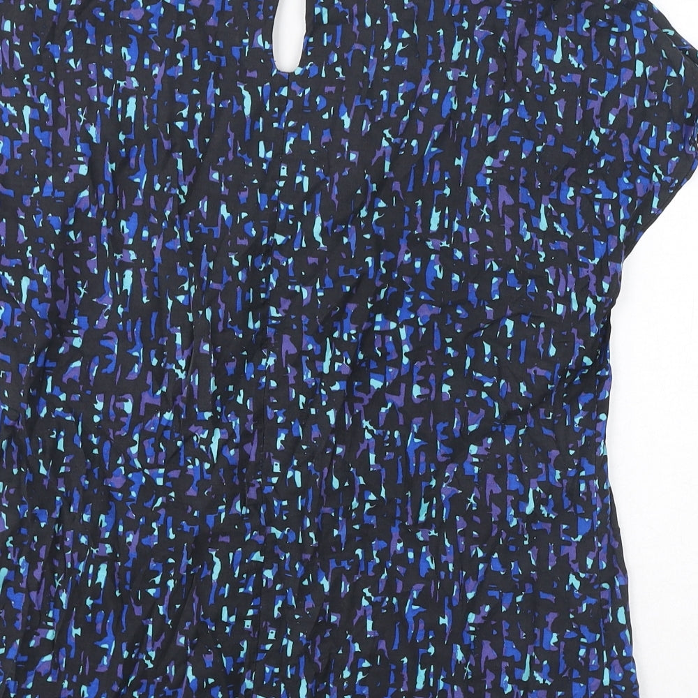 Boden Womens Blue Geometric Viscose Basic T-Shirt Size 14 Round Neck