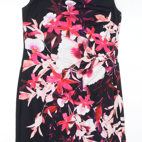 Roman Womens Black Polyester Sheath Size 12 Boat Neck Pullover - Flower Graphic Print