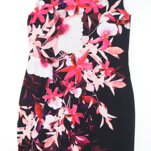 Roman Womens Black Polyester Sheath Size 12 Boat Neck Pullover - Flower Graphic Print
