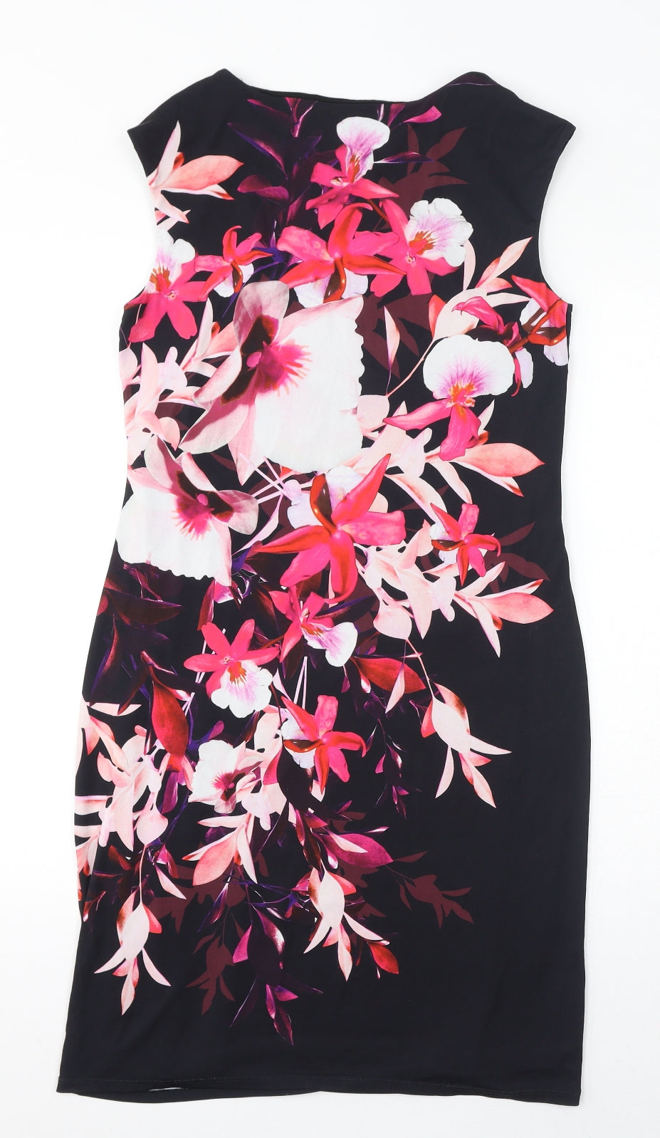 Roman Womens Black Polyester Sheath Size 12 Boat Neck Pullover - Flower Graphic Print