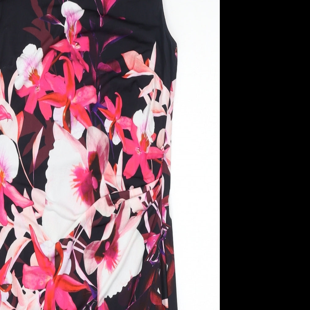 Roman Womens Black Polyester Sheath Size 12 Boat Neck Pullover - Flower Graphic Print