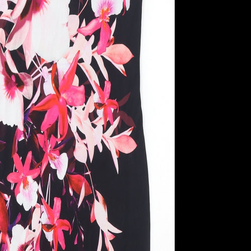 Roman Womens Black Polyester Sheath Size 12 Boat Neck Pullover - Flower Graphic Print