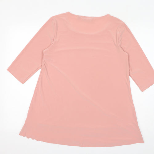 Nina Leonard Womens Pink Polyamide Basic T-Shirt Size M Scoop Neck - Lace Trim
