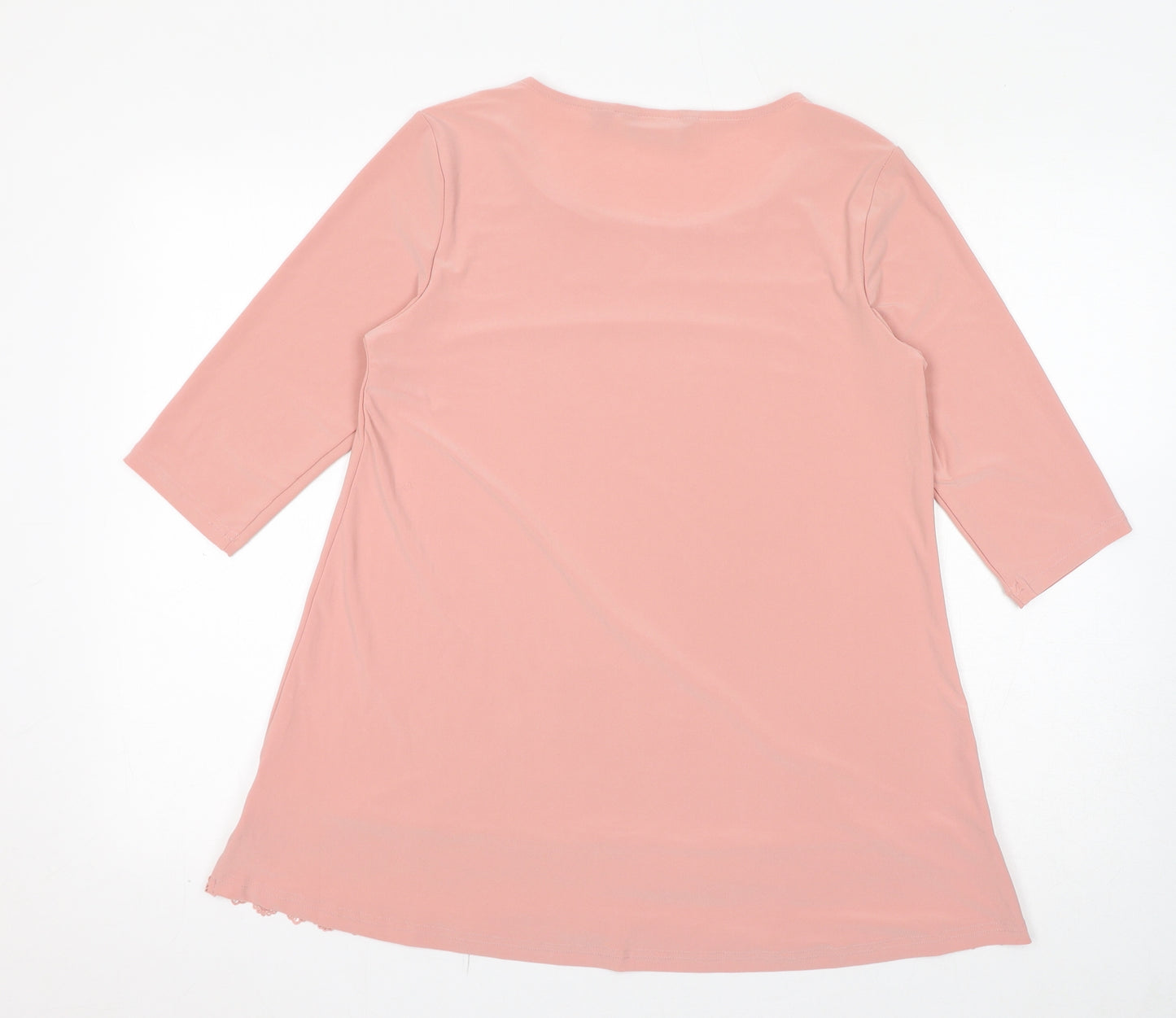 Nina Leonard Womens Pink Polyamide Basic T-Shirt Size M Scoop Neck - Lace Trim