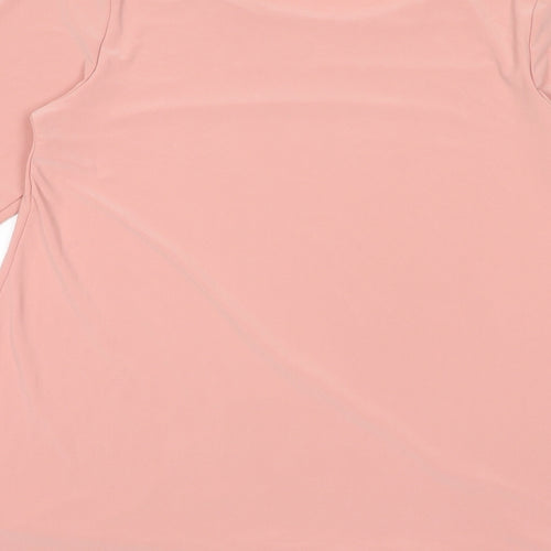 Nina Leonard Womens Pink Polyamide Basic T-Shirt Size M Scoop Neck - Lace Trim