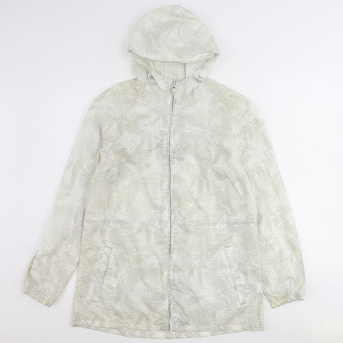Quechua Womens Beige Geometric Rain Coat Coat Size S Zip - Leaf Print