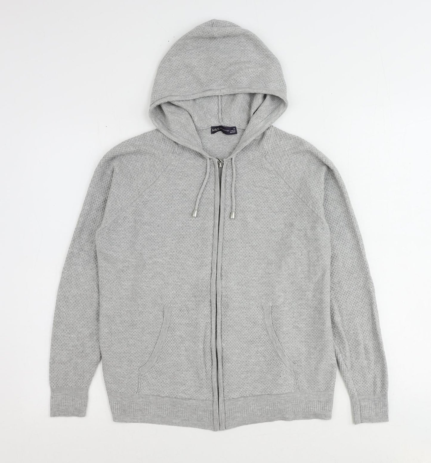 Marks and Spencer Womens Grey Round Neck Viscose Full Zip Jumper Size M
