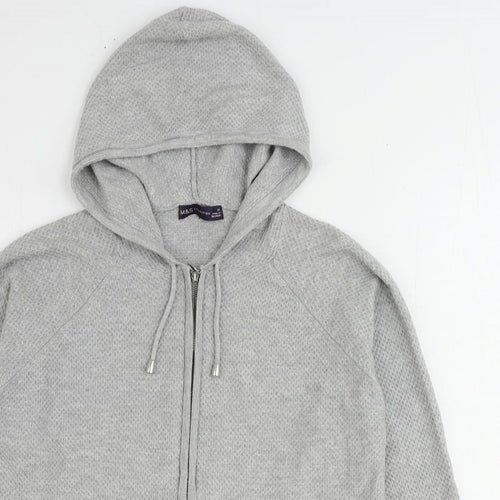 Marks and Spencer Womens Grey Round Neck Viscose Full Zip Jumper Size M