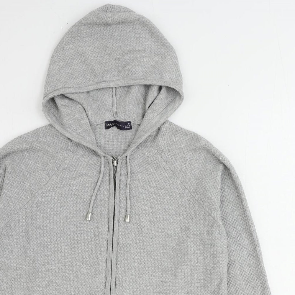 Marks and Spencer Womens Grey Round Neck Viscose Full Zip Jumper Size M