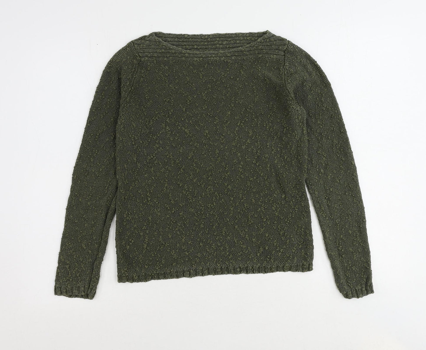 BHS Womens Green Boat Neck Ramie Pullover Jumper Size 12