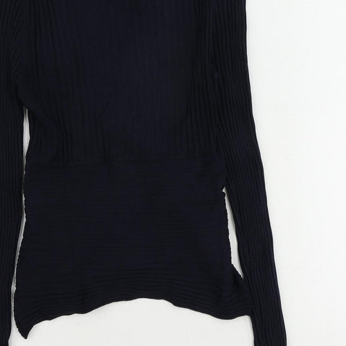 J&W Womens Blue V-Neck Silk Pullover Jumper One Size