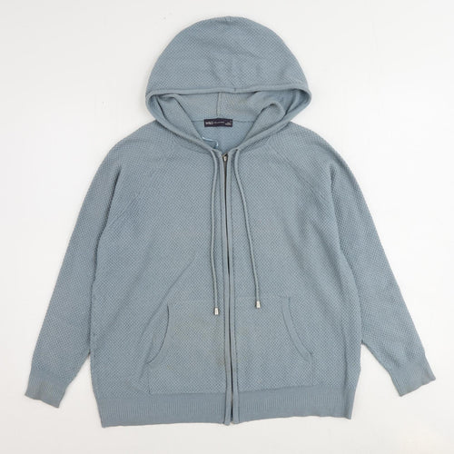 Marks and Spencer Womens Blue Round Neck Viscose Full Zip Jumper Size M