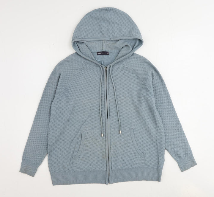 Marks and Spencer Womens Blue Round Neck Viscose Full Zip Jumper Size M