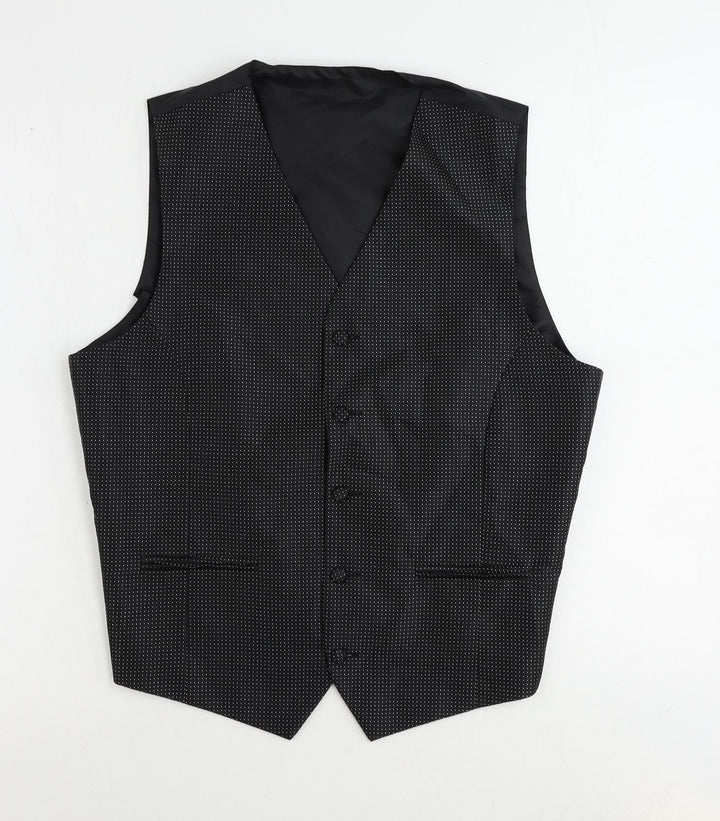Marks and Spencer Mens Black Polyester Jacket Suit Waistcoat Size 38 Regular