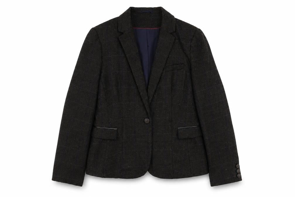 Dunnes Womens Brown Plaid Polyester Jacket Suit Jacket Size 16