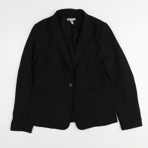 H&M Womens Black Polyester Jacket Blazer Size 12