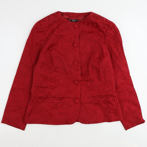 Damart Womens Red Floral Jacket Blazer Size 14 Button