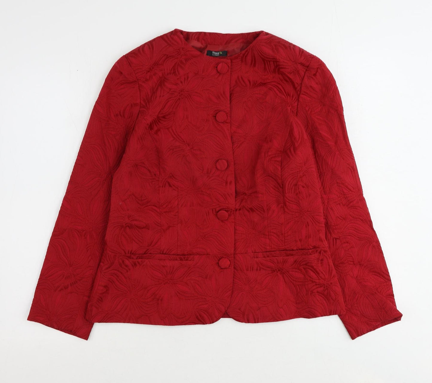 Damart Womens Red Floral Jacket Blazer Size 14 Button