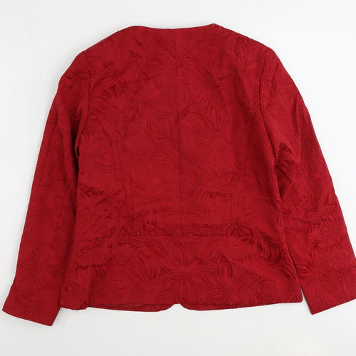 Damart Womens Red Floral Jacket Blazer Size 14 Button