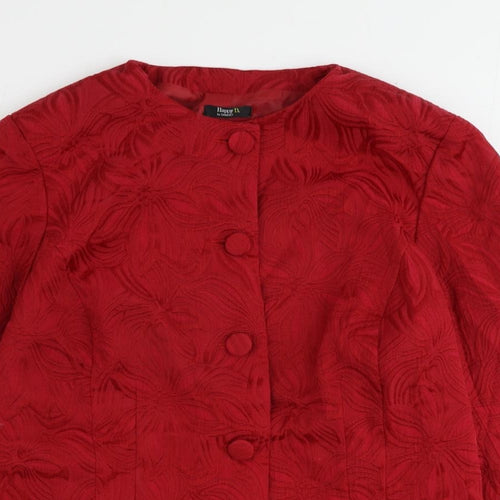 Damart Womens Red Floral Jacket Blazer Size 14 Button