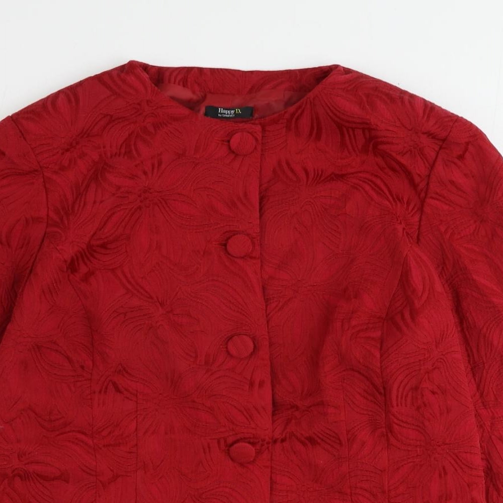 Damart Womens Red Floral Jacket Blazer Size 14 Button