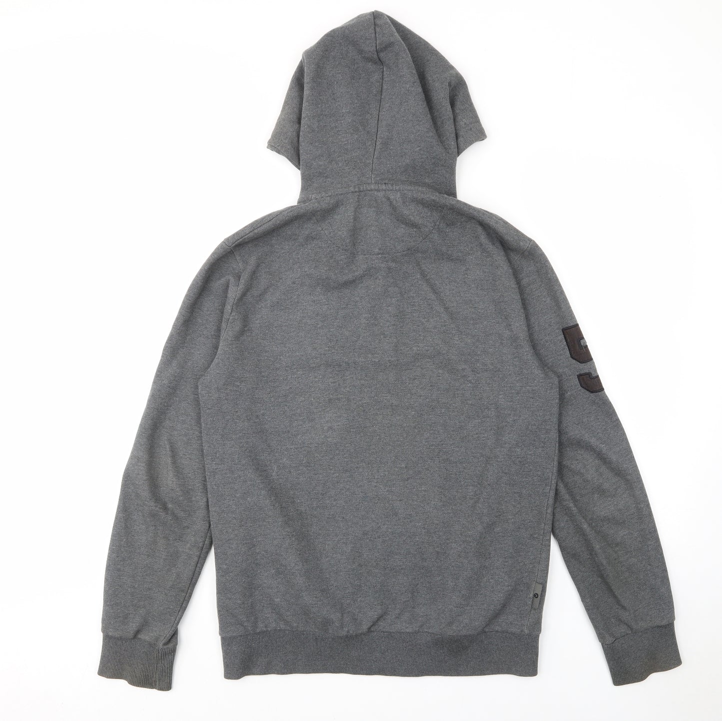 Voi Jeans Mens Grey Cotton Pullover Hoodie Size M - Pockets, Logo, Embroided