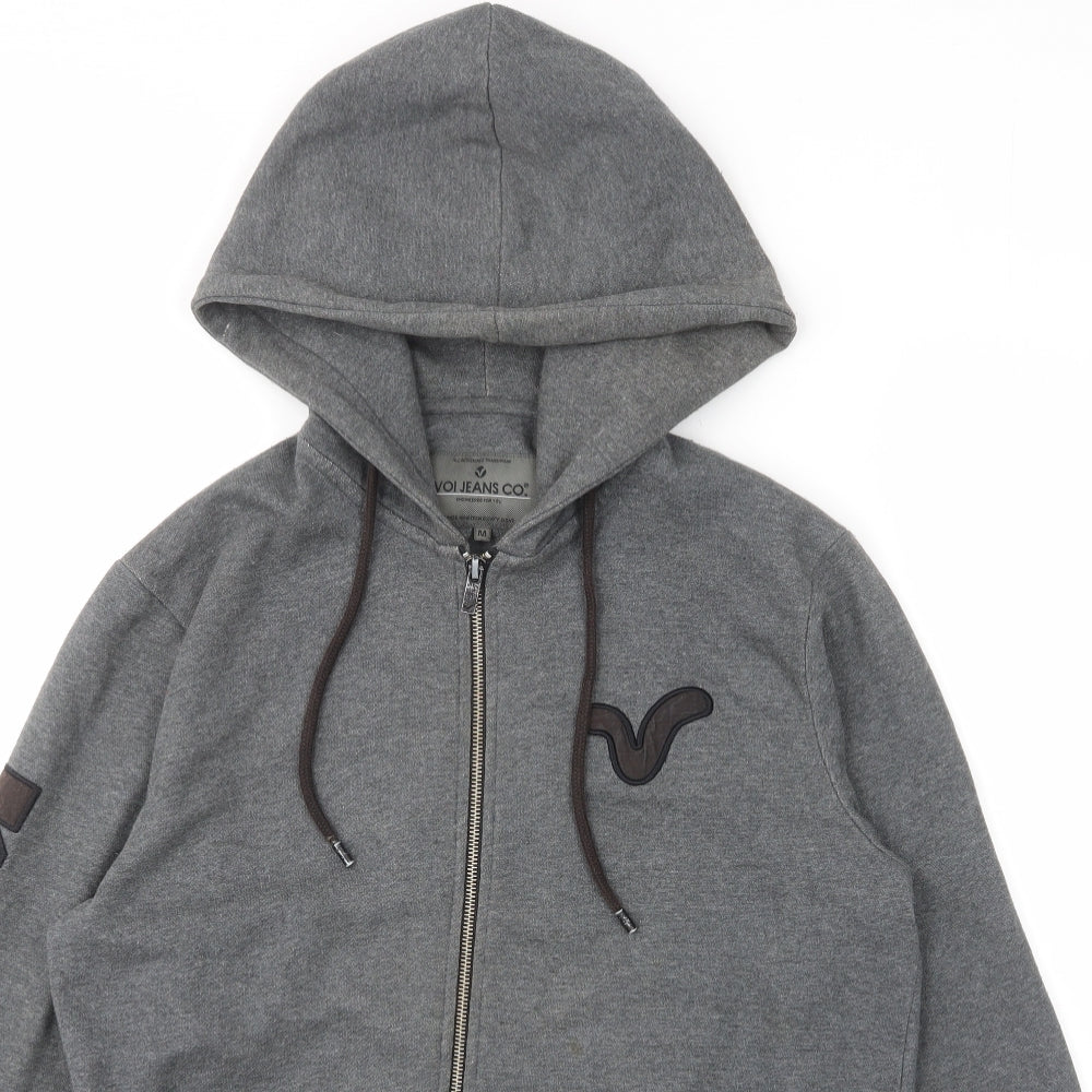 Voi Jeans Mens Grey Cotton Pullover Hoodie Size M - Pockets, Logo, Embroided