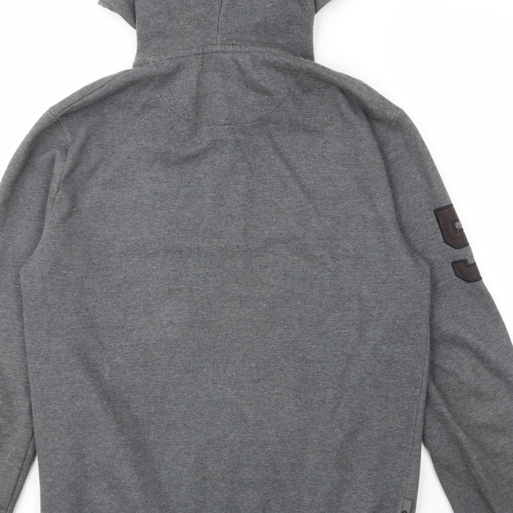 Voi Jeans Mens Grey Cotton Pullover Hoodie Size M - Pockets, Logo, Embroided