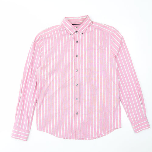 John Lewis Mens Pink Striped Cotton Button-Up Size S Collared Button - Pocket