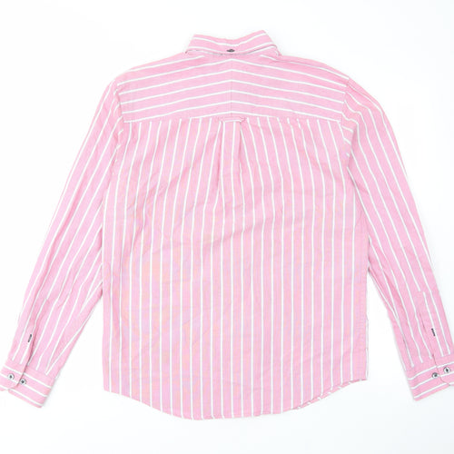 John Lewis Mens Pink Striped Cotton Button-Up Size S Collared Button - Pocket