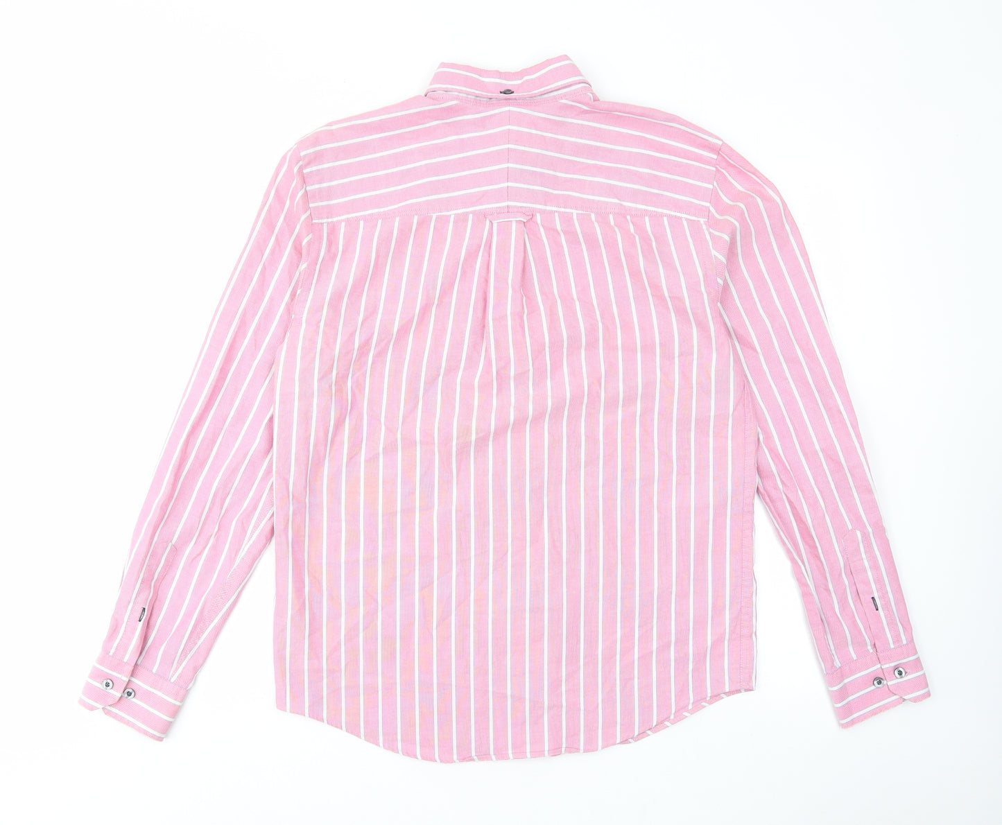 John Lewis Mens Pink Striped Cotton Button-Up Size S Collared Button - Pocket