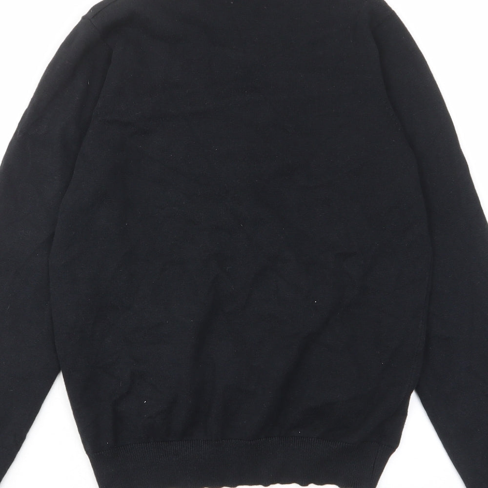 Marks and Spencer Girls Black V-Neck Cotton Cardigan Jumper Size 12-13 Years Button - Buttons
