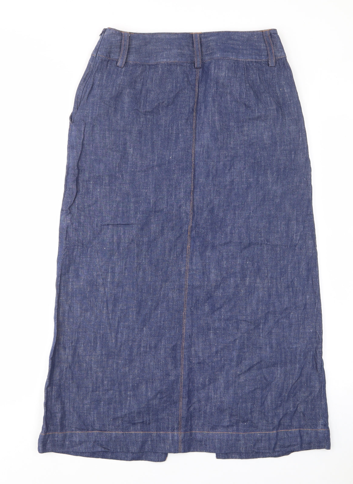 Marks and Spencer Womens Blue Cotton A-Line Skirt Size 10 Zip - Slit