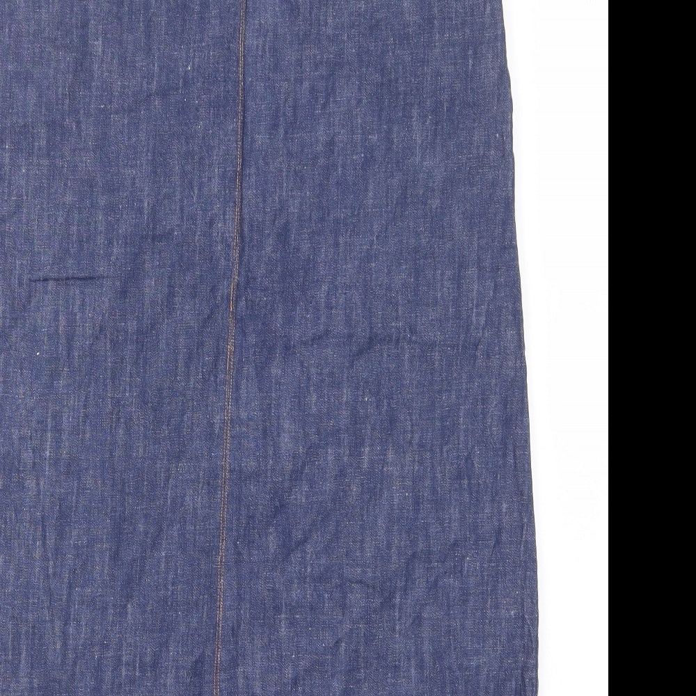 Marks and Spencer Womens Blue Cotton A-Line Skirt Size 10 Zip - Slit