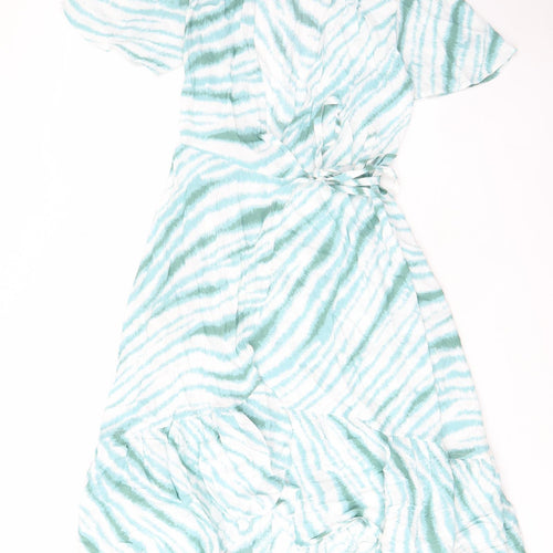 Per Una Womens Green Geometric Viscose Wrap Dress Size 6 V-Neck Button