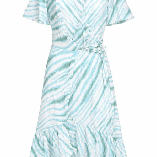 Per Una Womens Green Geometric Viscose Wrap Dress Size 6 V-Neck Button