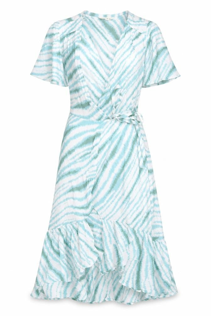 Per Una Womens Green Geometric Viscose Wrap Dress Size 6 V-Neck Button