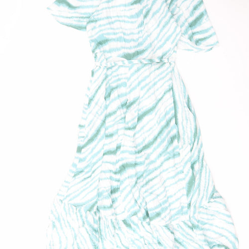 Per Una Womens Green Geometric Viscose Wrap Dress Size 6 V-Neck Button