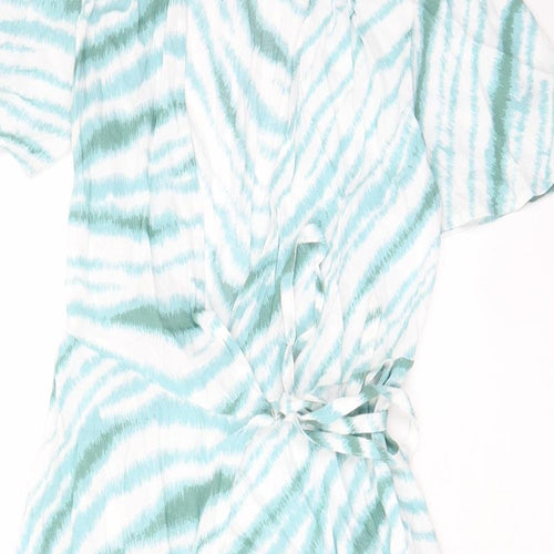 Per Una Womens Green Geometric Viscose Wrap Dress Size 6 V-Neck Button