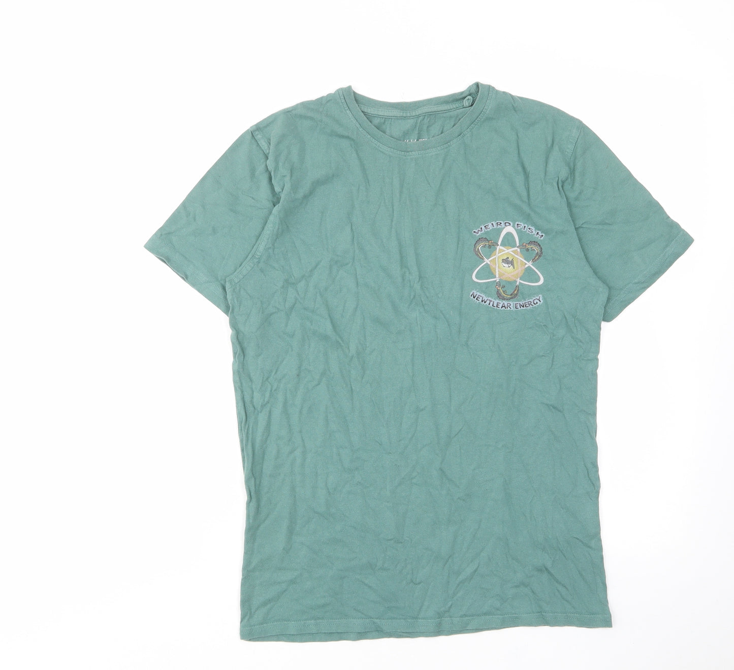 Weird Fish Mens Green Cotton T-Shirt Size S Crew Neck - Logo