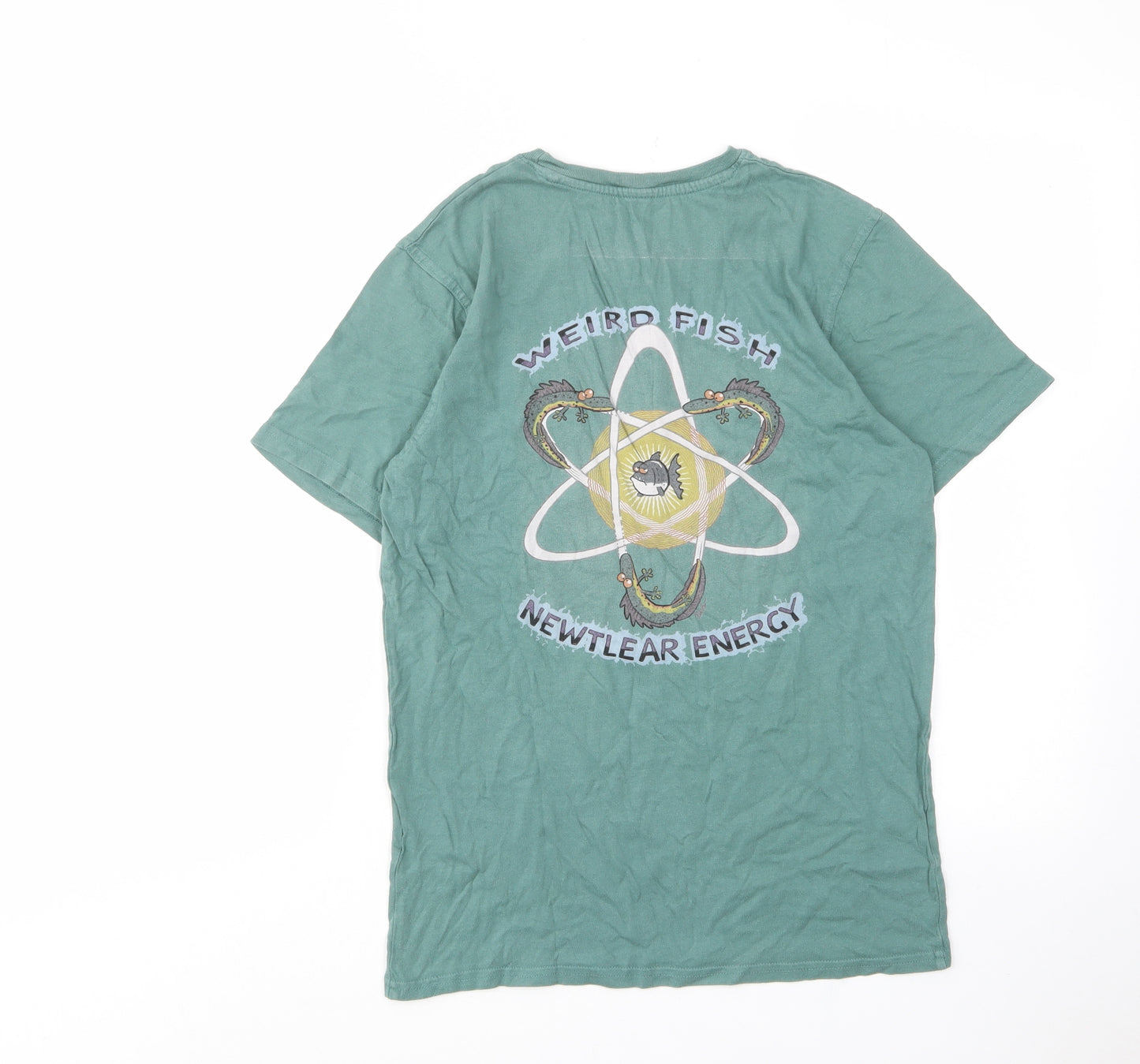 Weird Fish Mens Green Cotton T-Shirt Size S Crew Neck - Logo