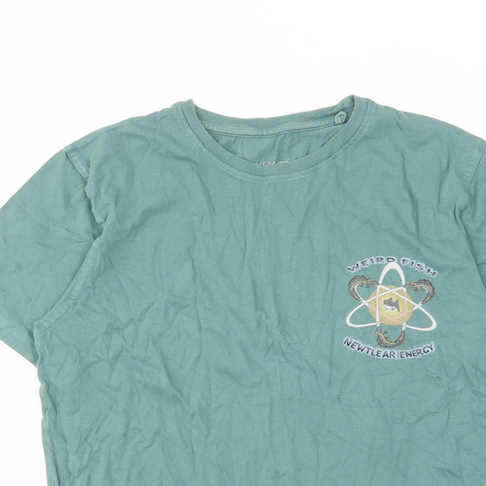 Weird Fish Mens Green Cotton T-Shirt Size S Crew Neck - Logo