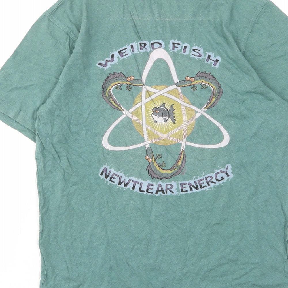 Weird Fish Mens Green Cotton T-Shirt Size S Crew Neck - Logo