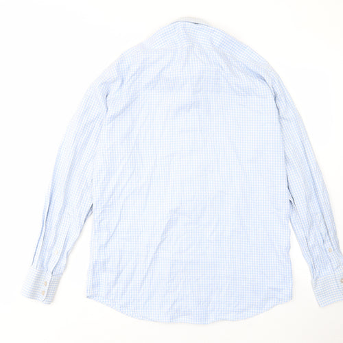 T.M.Lewin Mens Blue Plaid Cotton Button-Up Size 16 Collared Button