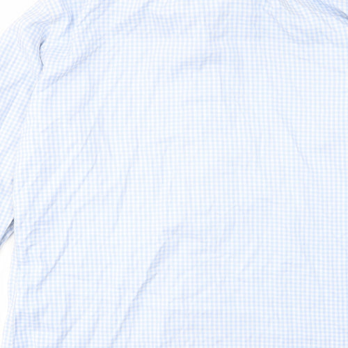 T.M.Lewin Mens Blue Plaid Cotton Button-Up Size 16 Collared Button