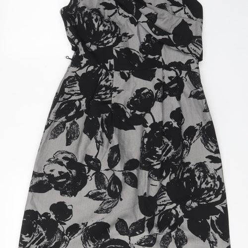Per Una Womens Grey Floral Cotton Fit & Flare Size 10 V-Neck Zip - Bow, Pleated, Lined