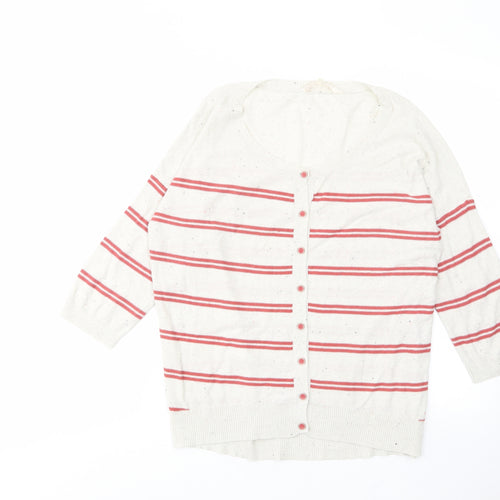 Fat Face Womens Ivory Boat Neck Striped Acrylic Cardigan Jumper Size 12 - Logo, Embroided