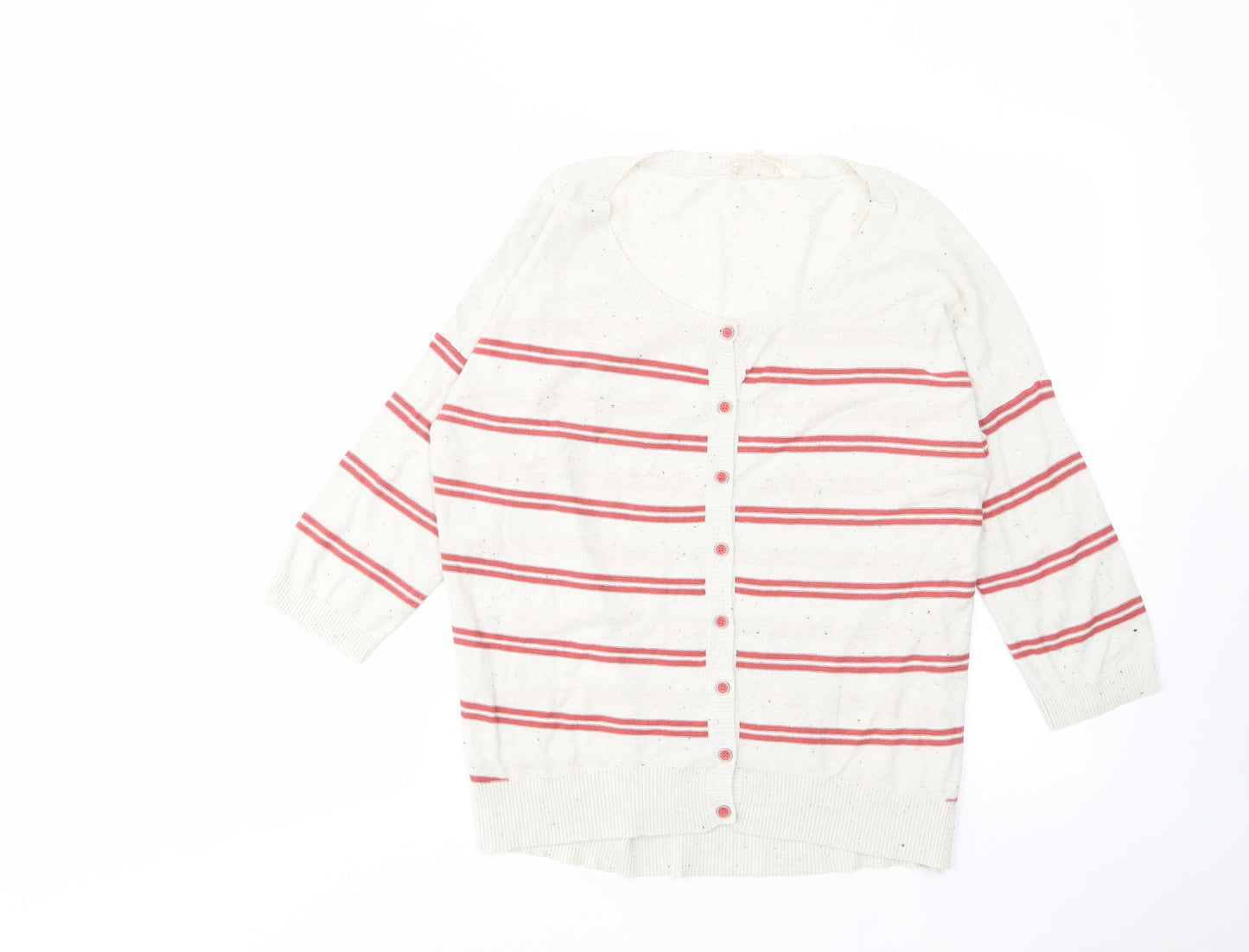 Fat Face Womens Ivory Boat Neck Striped Acrylic Cardigan Jumper Size 12 - Logo, Embroided